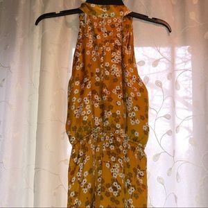 Yellow floral dress with a high neck